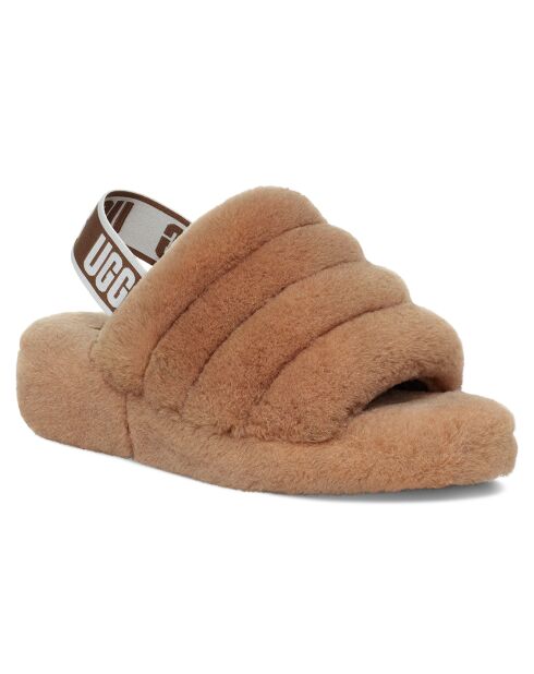 Sandales chaussons en Peau de mouton Fluff Yeah camel